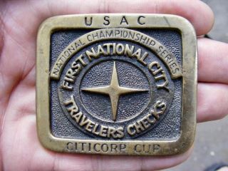 Vtg Citicorp Cup Belt Buckle Usac Racing Bts Unser Indy 500 Club Brass Rare Vg,