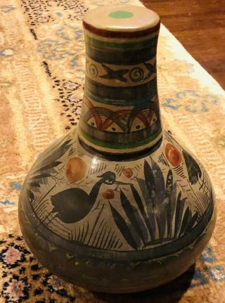 Old Tonala Clay Mexican Bird Spout Water Jug Rare Mexico Vintage Pottery