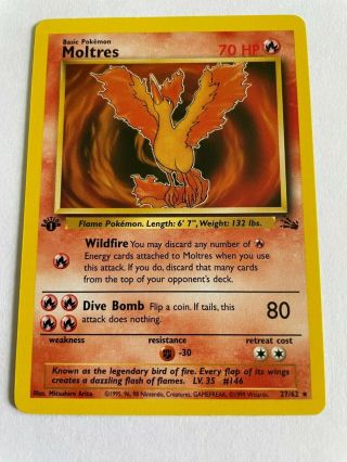 1st Edition Moltres 27/62 Pokemon Card Fossil Non - Holo