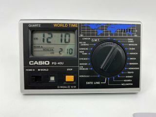Vintage Casio Pq - 40u Rare Quartz World Time Alarm Clock Travel Size With Stand