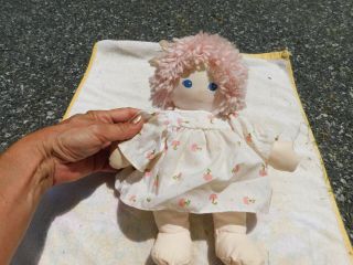 Gund Vtg Rare Wind Up Musical Pink Yarn Hair Baby Plush Doll In Flower Dress Euc