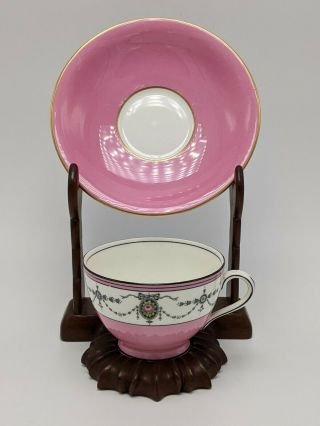 Vintage Aynsley Teacup And Saucer Pink Black Swag Rose Rare England