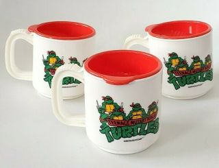3 Rare Vtg Teenage Mutant Ninja Turtles Tmnt Plastic Sippy Cup/coffee Mug