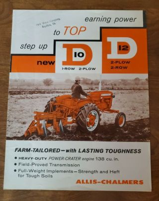 Vintage Rare Allis - Chalmers " D " Series D 10 And D 12 1 Row & 2 Row Plows 4 Pages