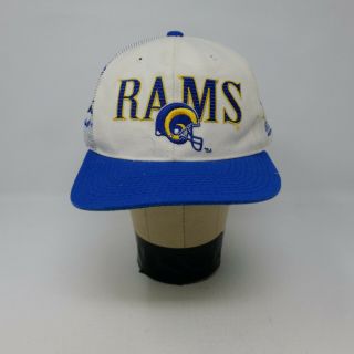 Rare Vtg Sports Specialties Los Angeles Rams Laser Shadow Snapback Hat Cap 90s