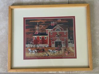 Vintage Charles Wysocki Print Fire Firehouse Framed Matted Rare