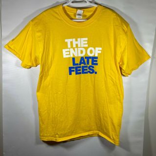 Blockbuster Video The End Of Late Fees Rare Vintage Employee Tshirt Large Yellow