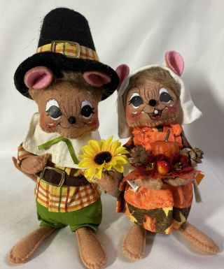 Rare Annalee Thanksgiving Harvest Boy & Girl Pilgrim Mice 6 "