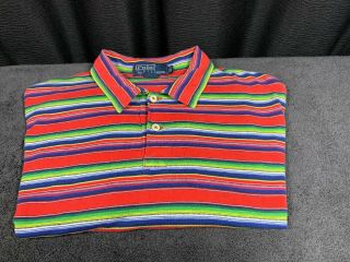 Rare Polo Ralph Lauren Multi Color Red Rainbow Stripe Polo Shirt Mens Medium