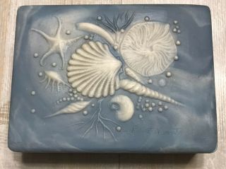 Robert Nemith Blue Soapstone Seashells Trinket Box Lidded Jewelry Beach Rare