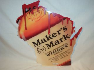 Rare Makers Mark Kentucky Straight Bourbon Whisky Wisconsin Shape Sign 20 " X19 "