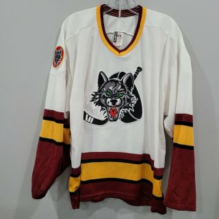 Rare Vintage 90s Bauer Chicago Wolves Ahl Hockey Jersey Mens L Sewn White