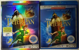 Disney Rare Peter Pan Blu Ray Dvd 2 Disc Set,  Slipcover Sleeve