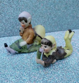 Josef Originals Set Of Two Elf Pixie Mushroom Figurines Rare Htf