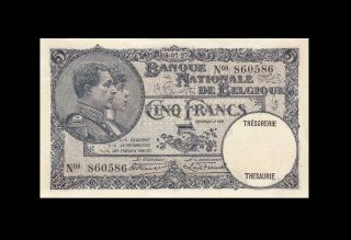 5.  7.  1927 Belgium 5 Francs French France Rare " N " ( (gem Unc))
