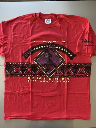Vintage 1992 Honolulu Hawaii Marathon Finisher All Over Print Shirt Sz Xl Rare