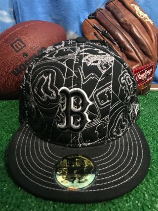 Boston Red Sox 5950 59fifty 7 1/4 Rare Black Era Hat Cap Fitted H7