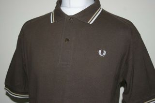 Fred Perry Twin Tipped Polo Shirt - L - Wren/white/brown - M1200 - Rare Mod Top
