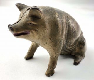 Rare Antique A.  C.  Williams Gold Cast Iron Figural “sitting Pig” Hog Bank Toy Vtg