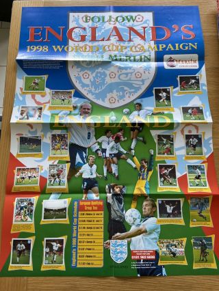 Merlin Follow England 1998 World Cup 100 Complete Poster Wall Chart Rare