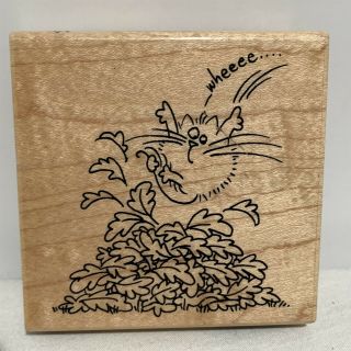 Stampendous Fluffles Leap Fall Autumn Cat Kitty Rubber Stamp Rare