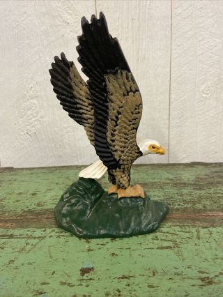 Painted Antique Cast Iron American Eagle Door Stop Rare Find 6in Long 9.  5in Tall