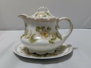Rare Antique Malmaison Bavaria Water Lily Tea Pot & Plate