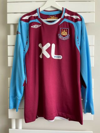 West Ham United 2007/08 Match Home Shirt Long Sleeve Rare Di Canio Jersey Vgc M