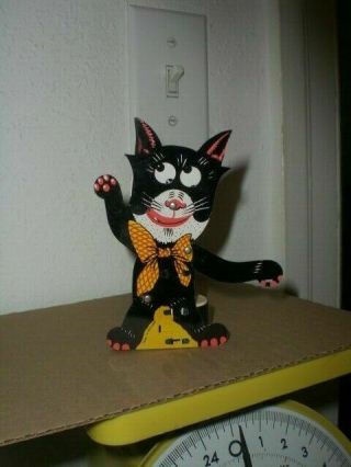 Rare German Tin Lithograph Krazy Kat Or Felix Squeaker Toy Black Cat Antique