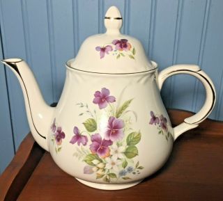 Arthur Wood England Teapot Violets Floral - Rare Larger Size - Great Shape 6064