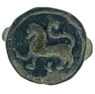Rare Ancient Or Medieval European Ring Artifact Fragment - Lion Intaglio Stamp