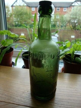 Antique / Rare G.  Munro - Embossed Green Beer Bottle With Stopper - Trade Mark Wigan