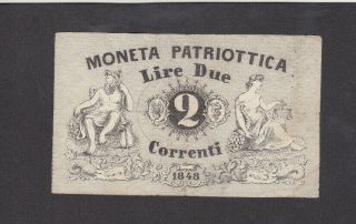 2 Lire Very Fine Banknote From Venice/italy 1848 Pick - S186 Rare