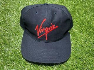 Vintage Virgin Atlantic Airlines Navy Blue Snapback Hat Cap Rare Big Logo