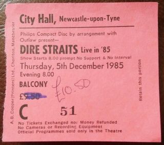 Dire Straits Very Rare Concert Ticket Newcastle 1985 Tour Mark Knopfler Live