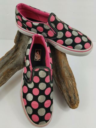 Vans Kids Black Classic Slip - On Hot Pinksilvermetallic Polka Dots Sneaker Size 3
