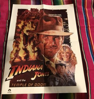 Vintage Temple Of Doom Indiana Jones 1986 Style Movie Poster Rare Back