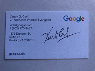 Vint Cerf Hand Signed Business Card Autographed Founder Of The Internet Rare