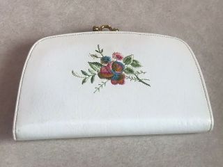Baronet 5th Ave Leather Embroidered Tapestry Wallet Clutch Purse White Coin Rare