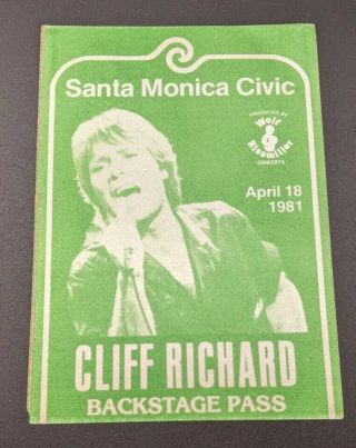 1981 Cliff Richard Backstage Pass Santa Monica Civic Center - - Early Rare Pass