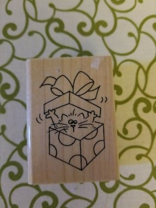 Stampendous Box Of Fluffles The Cat Rubber Stamp Rare Retired Surprise Kitty