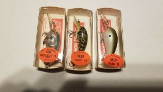 3 Vintage Bill Norman Lures,  Nib Deep Baby N,  Rare Frog Deep Tiny N