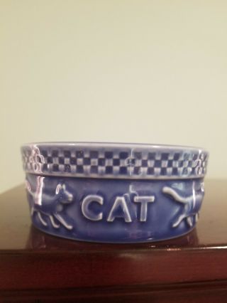 Longaberger Pottery Mulligan Blue Cornflower Cat Dish Bowl Rare Hard To Find