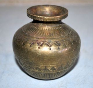 18th C Ancient Brass Rare Hand Engraved Hindu God Pooja Holy Water Pot