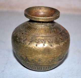 18th C Ancient Brass Rare Hand Engraved Hindu God Pooja Holy Water Pot 2