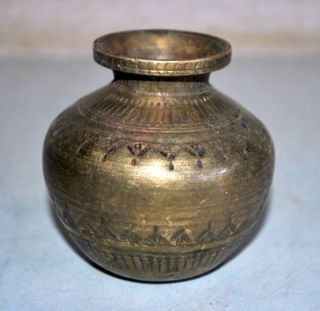 18th C Ancient Brass Rare Hand Engraved Hindu God Pooja Holy Water Pot 3