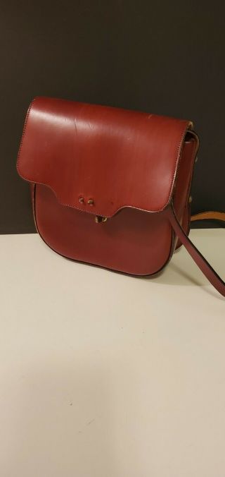 Vtg Etienne Aigner Handbag Rare Hard Leather Burgundy Footed 1960 