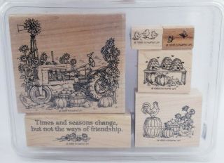Stampin Up Times And Seasons Tractor Fall Harvest Vintage 1999 Rubber Stamp Rare