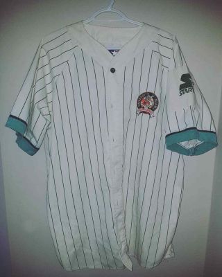 Vintage Rare Ncaa Miami Hurricanes Starter Pinstripe Baseball Jersey.  Mens M 90s