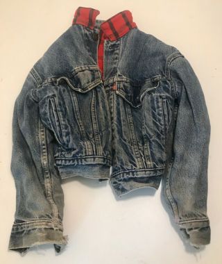 Rare Vintage Levi Strauss Plaid Denim Jean Trucker Jacket Distressed Kids M Usa